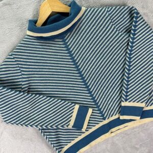 Vtg Crestknit Pure Wool Sweater Blue White Stripe Made in Australia 95cm Sz M